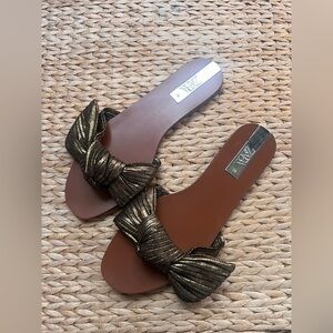 Zara Women's Metallic Gold Bow Sandals Size 38